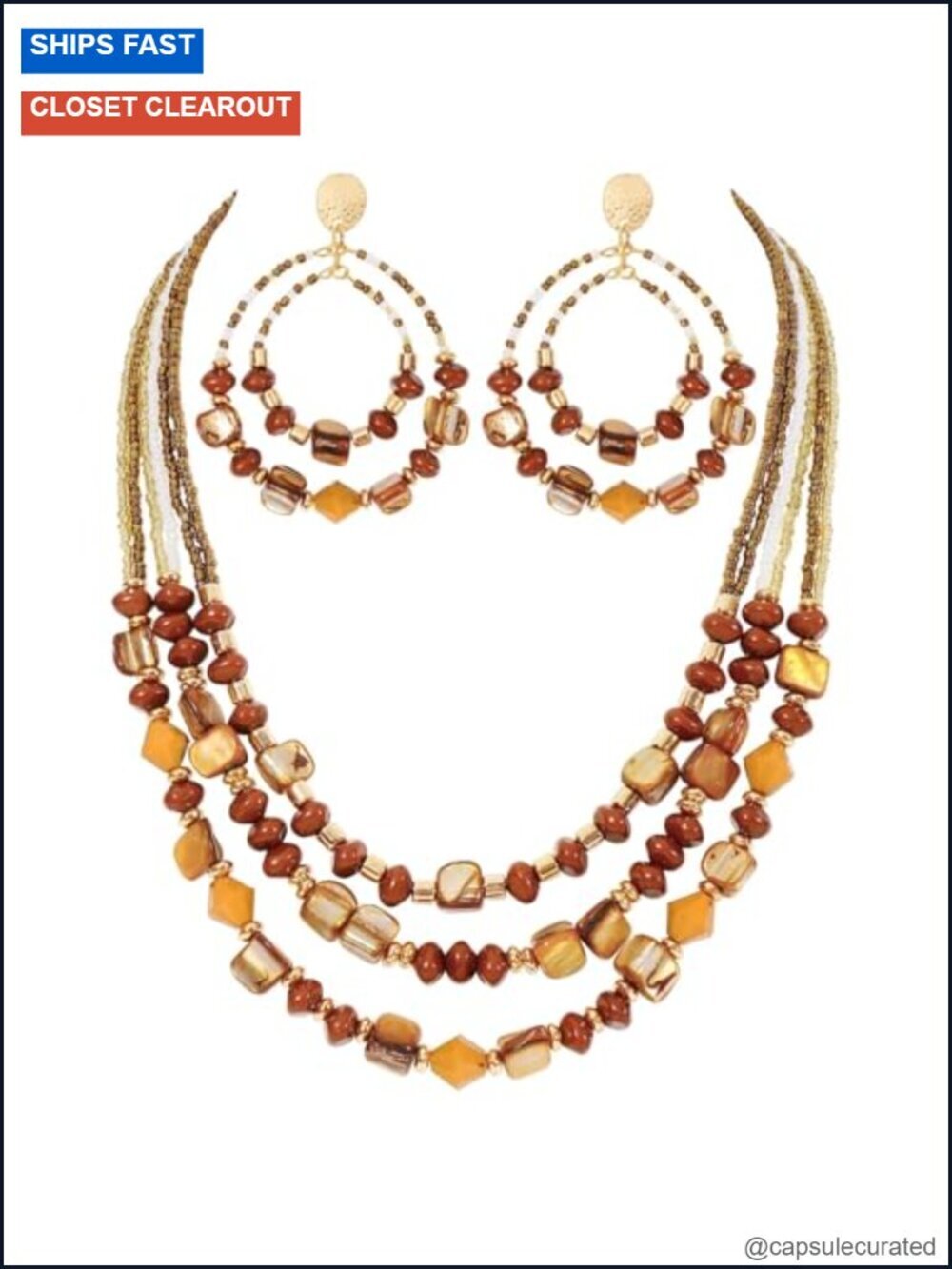 Handmade Shell Beaded Necklace Earrings Jewelry Set for Women Boho Fall